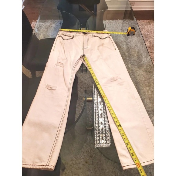 Lanzzino Men's White 100% Cotton Straight Leg Casual Distressed Pant Size 38 - Picture 11 of 12